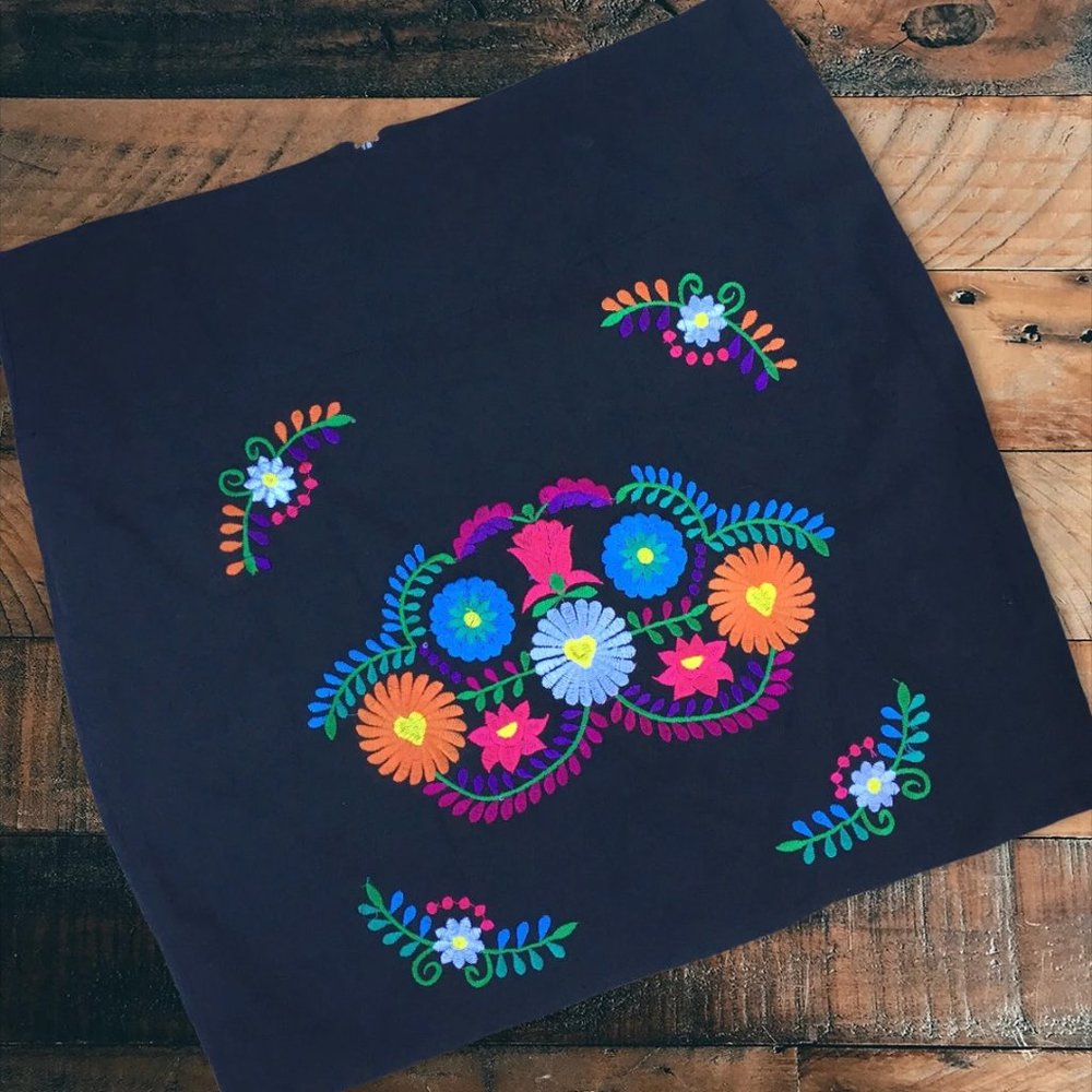 Handmade Mexican Embroidered Skirt - Short Floral Mexican Pencil Skirt  Handmade